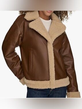 Levi's Brown Faux Leather Bomber Jacket with Cream Sherpa